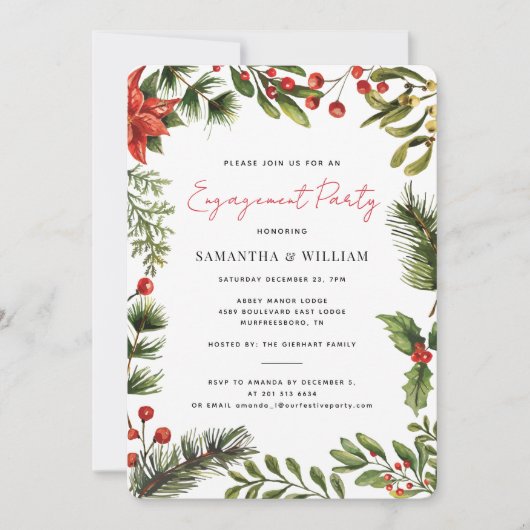 ウォーターカラーグリーナリーホリデイ婚約パーティ 招待状 (正面)