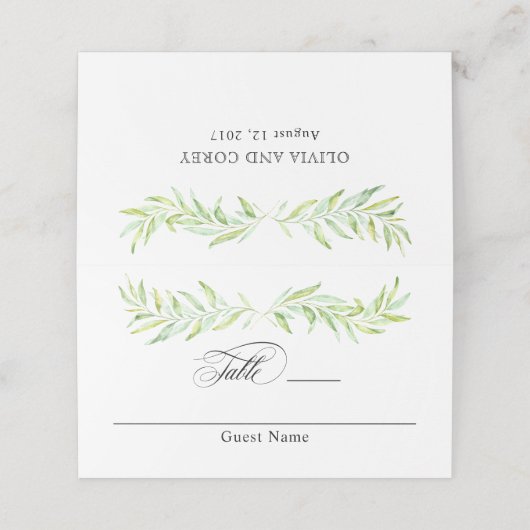 ウォーターカラーグリーナリーローレルリース結婚ズ プレイスカード (外部開封)