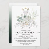 ウォーターカラーグリーナリー金ゴールドキンセアニラ誕生日 招待状 (正面/裏面)