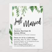 ウォーターカラーグリーンたった今結婚しましたお祝い 招待状 (正面/裏面)