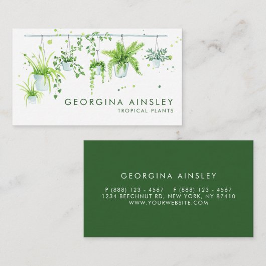 ウォーターカラーグリーンぶら下がったリーズハウスプラント子供部屋 名刺 (正面/裏面)