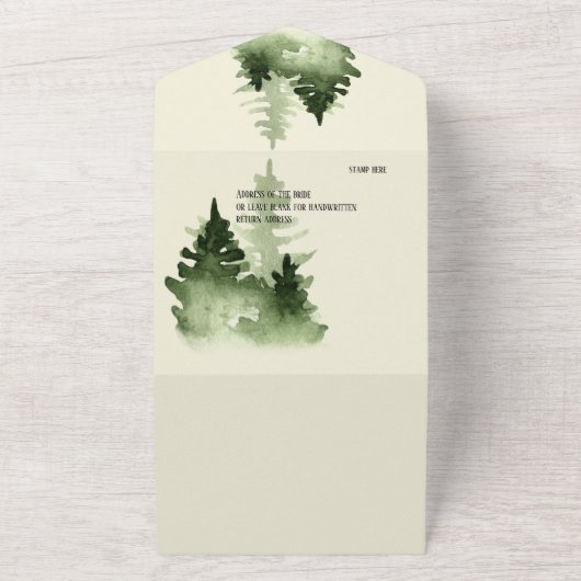 ウォーターカラーグリーンアットザレイクハウス オールインワン招待状 (外側)