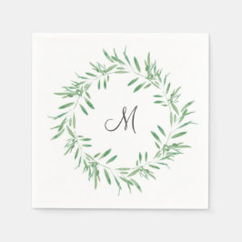 ウォーターカラーグリーンオリーブリース スタンダードカクテルナプキン