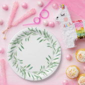 ウォーターカラーグリーンオリーブリース ペーパープレート (パーティー)