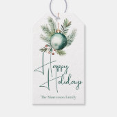 ウォーターカラーグリーンオーナメントトレンディーホリデーパーティー ギフトタグ (正面)