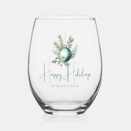 ウォーターカラーグリーンオーナメントトレンディーホリデーパーティー ステムなしワイングラス
