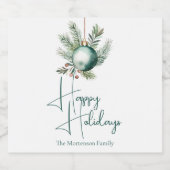 ウォーターカラーグリーンオーナメントトレンディーホリデーパーティー ビールラベル (シングルラベル)