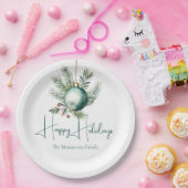 ウォーターカラーグリーンオーナメントトレンディーホリデーパーティー ペーパープレート (パーティー)