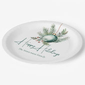 ウォーターカラーグリーンオーナメントトレンディーホリデーパーティー ペーパープレート (アングル)