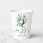 ウォーターカラーグリーンオーナメントトレンディーホリデーパーティー 紙コップ (裏面)