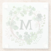 ウォーターカラーグリーンクローバーリースセントパトリックの日 ガラスコースター (裏面)