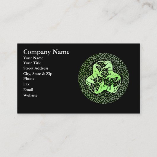 ウォーターカラーグリーンケルト結び目模様リングや輪ウマズ 名刺 (正面)
