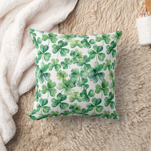 ウォーターカラーグリーンシャームロック装飾用クッション クッション (ブランケット)