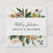 ウォーターカラーグリーンタイポグラフィホワイト&グリーン スクエア名刺 (正面)