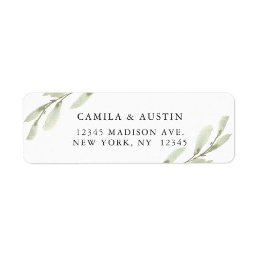 ウォーターカラーグリーンティーク差出人住所 ラベル (正面)