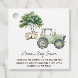 ウォーターカラーグリーントラクターファームメッセージカード フェイバータグ