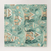 ウォーターカラーグリーンハウスクリスマスモティフスホリデー ジグソーパズル (横)