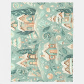 ウォーターカラーグリーンハウスクリスマスモティフスホリデー フリースブランケット (正面)