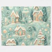 ウォーターカラーグリーンハウスクリスマスモティフスホリデー フリースブランケット (正面(横))