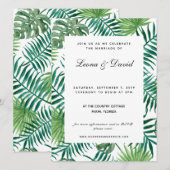 ウォーターカラーグリーンパーム葉結婚式招待状 招待状 (正面/裏面)