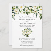 ウォーターカラーグリーンフローラブーケエレガントな結婚式 招待状 (正面)