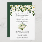 ウォーターカラーグリーンフローラブーケエレガントな結婚式 招待状 (正面/裏面)
