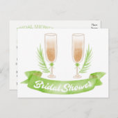 ウォーターカラーグリーンブライダルシャワーシャンパングラス インビテーションポストカード (正面/裏面)