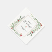 ウォーターカラーグリーンボタニカルレッドベリーカスタム スタンダードカクテルナプキン (角)