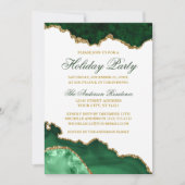 ウォーターカラーグリーンマーブルゲード金ゴールドホリデーパーティー 招待状 (正面)