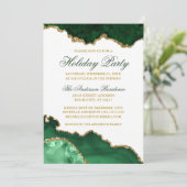 ウォーターカラーグリーンマーブルゲード金ゴールドホリデーパーティー 招待状 (スタンド正面)