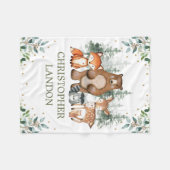 ウォーターカラーグリーンリーウッドランドフォレストボーイ子供部屋 フリースブランケット (正面(横))