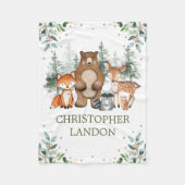 ウォーターカラーグリーンリーウッドランドフォレストボーイ子供部屋 フリースブランケット (正面)