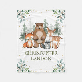 ウォーターカラーグリーンリーウッドランドフォレストボーイ子供部屋 フリースブランケット