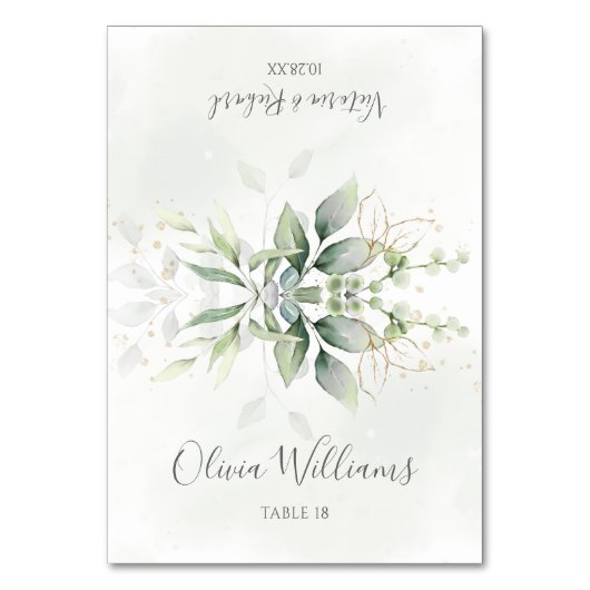 ウォーターカラーグリーンリーエレガントウェディング座席表 テーブルナンバー (正面)