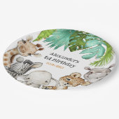 ウォーターカラーグリーンリーサファリアニマルズ誕生日 ペーパープレート (アングル)