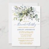 ウォーターカラーグリーンリージュダスティーブルー金ゴールドブライダルシャワー 招待状 (正面)
