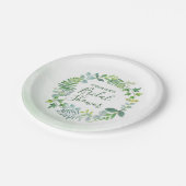 ウォーターカラーグリーンリースブライダルシャワー ペーパープレート (アングル)