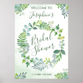 ウォーターカラーグリーンリースブライダルシャワー ポスター