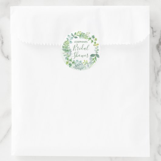 ウォーターカラーグリーンリースブライダルシャワー ラウンドシール (バッグ)