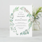 ウォーターカラーグリーンリース結婚式招待状 招待状 (スタンド正面)