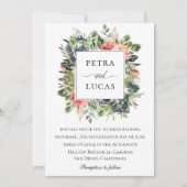 ウォーターカラーグリーンリーネイビーコーラル結婚フローラ 招待状 (正面)