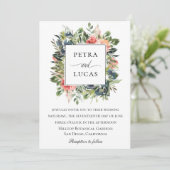 ウォーターカラーグリーンリーネイビーコーラル結婚フローラ 招待状 (スタンド正面)