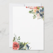 ウォーターカラーグリーンリーネイビーコーラル結婚フローラ 招待状 (裏面)