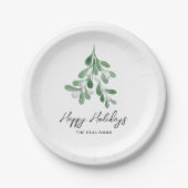 ウォーターカラーグリーンリーハッピーホリデー ペーパープレート (正面)