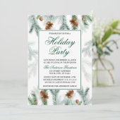 ウォーターカラーグリーンリーパインコーンホリデイパーティー 招待状 (スタンド正面)