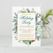 ウォーターカラーグリーンリーパインホリデーパーティー金ゴールド 招待状 (スタンド正面)