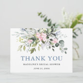 ウォーターカラーグリーンリーピンクダスティブルーブライダルシャワー サンキューカード (スタンド正面)
