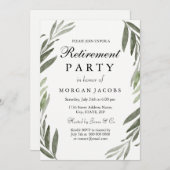 ウォーターカラーグリーンリーフリタイアメントパーティの招待状 招待状 (正面/裏面)