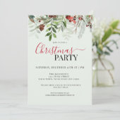 ウォーターカラーグリーンリーフローラクリスマスホリデーパーティー 招待状 (スタンド正面)