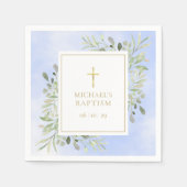 ウォーターカラーグリーンリーブルーバプテスマ《キリスト教》洗礼式や命名式 スタンダードカクテルナプキン (正面)